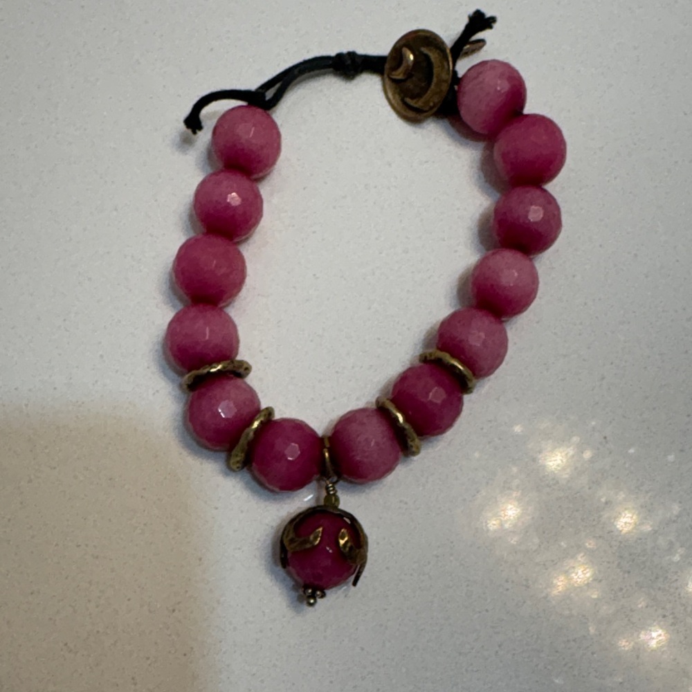Pink Beaded Bracelet with Gold Accents
